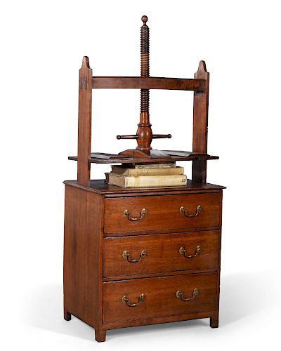 A GEORGE III OAK BOOK PRESS, LATE