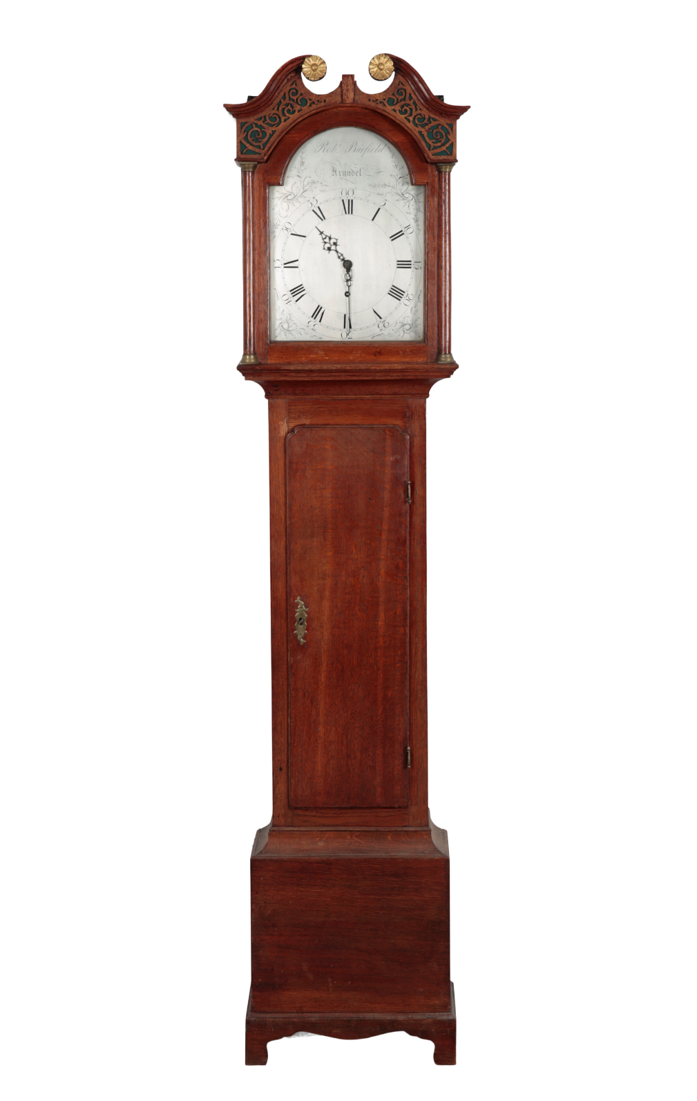 A GEORGE III OAK LONGCASE CLOCK the