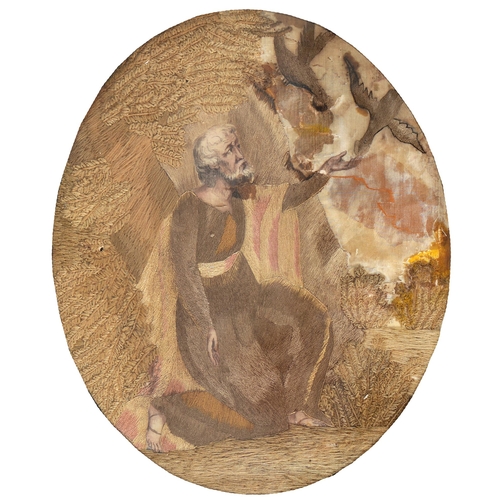 A George III silk needlework oval
