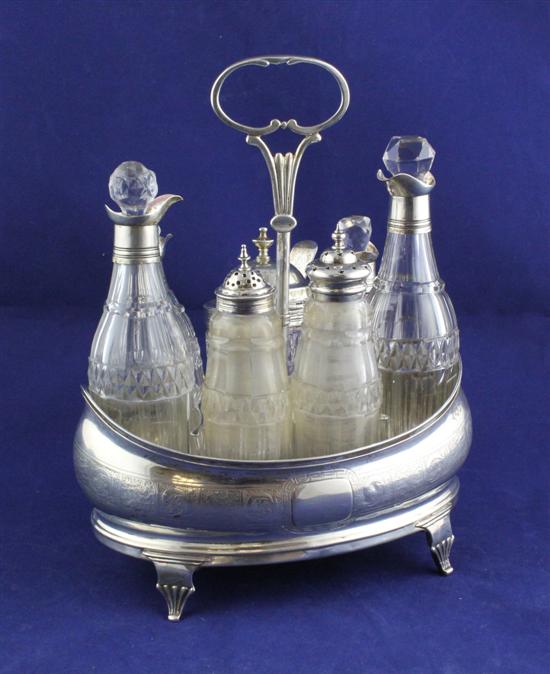 A George III silver cruet stand