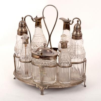 A George III silver cruet stand,