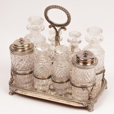 A George III silver cruet stand,