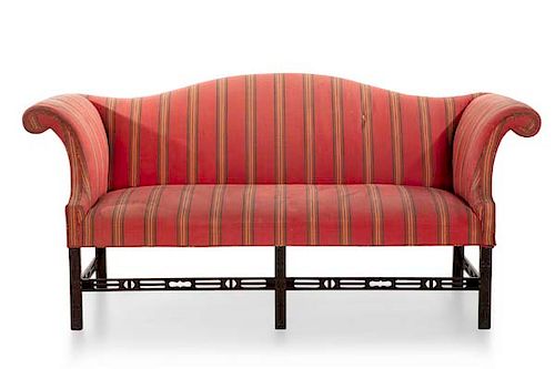 A GEORGE III STYLE UPHOLSTERED