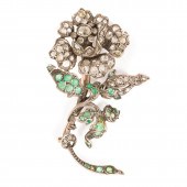 A GEORGIAN EMERALD, DIAMOND AN