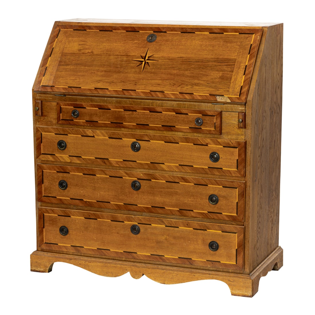 A GEORGIAN STYLE INLAID OAK SLANT