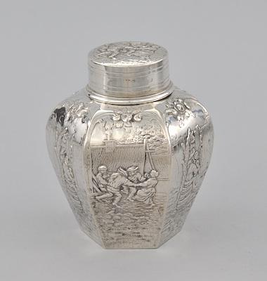 A German Repousse Silver Tea Caddy,