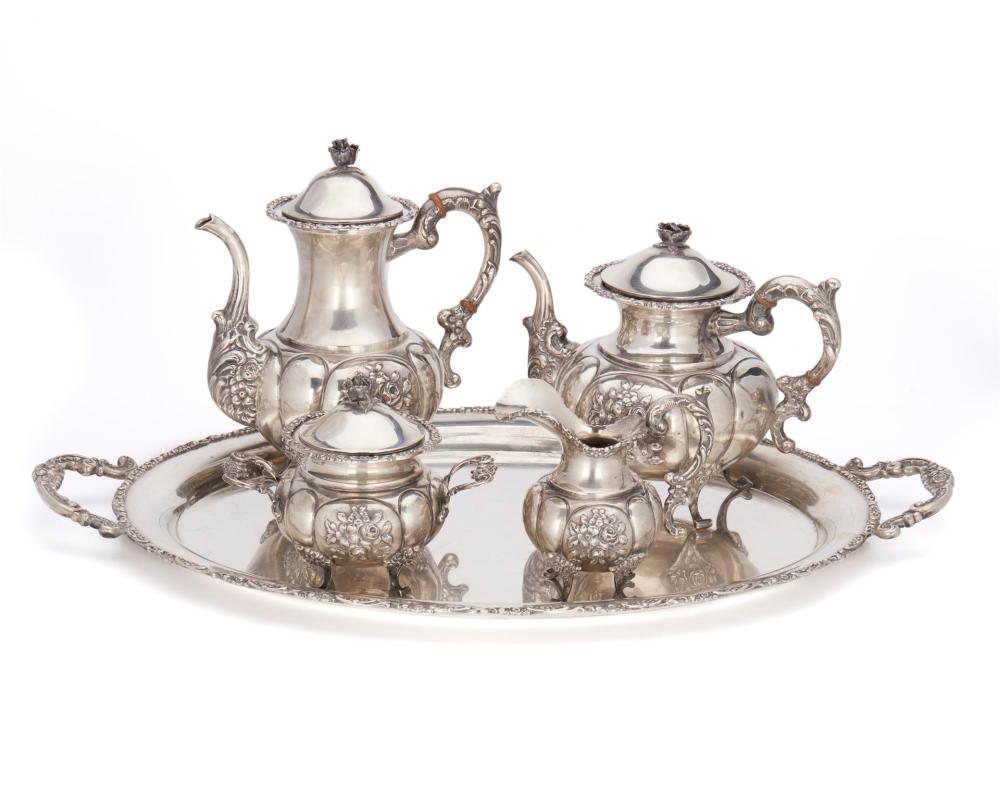 A GERMAN STERLING SILVER TEA AND