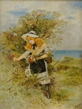 A. GIBBE, GIRL PICKING FLOWERS