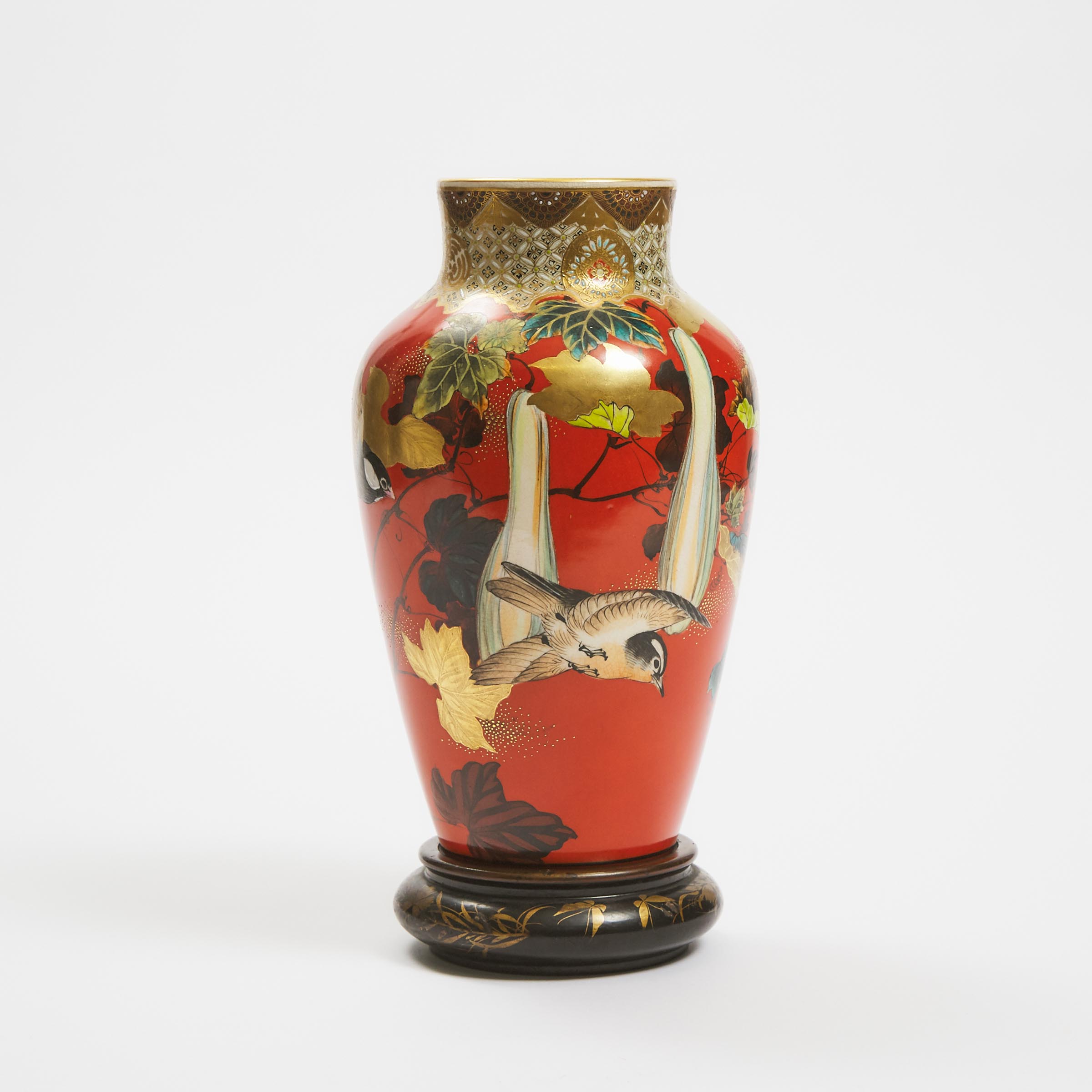 A Gilt and Red-Ground Satsuma Vase,