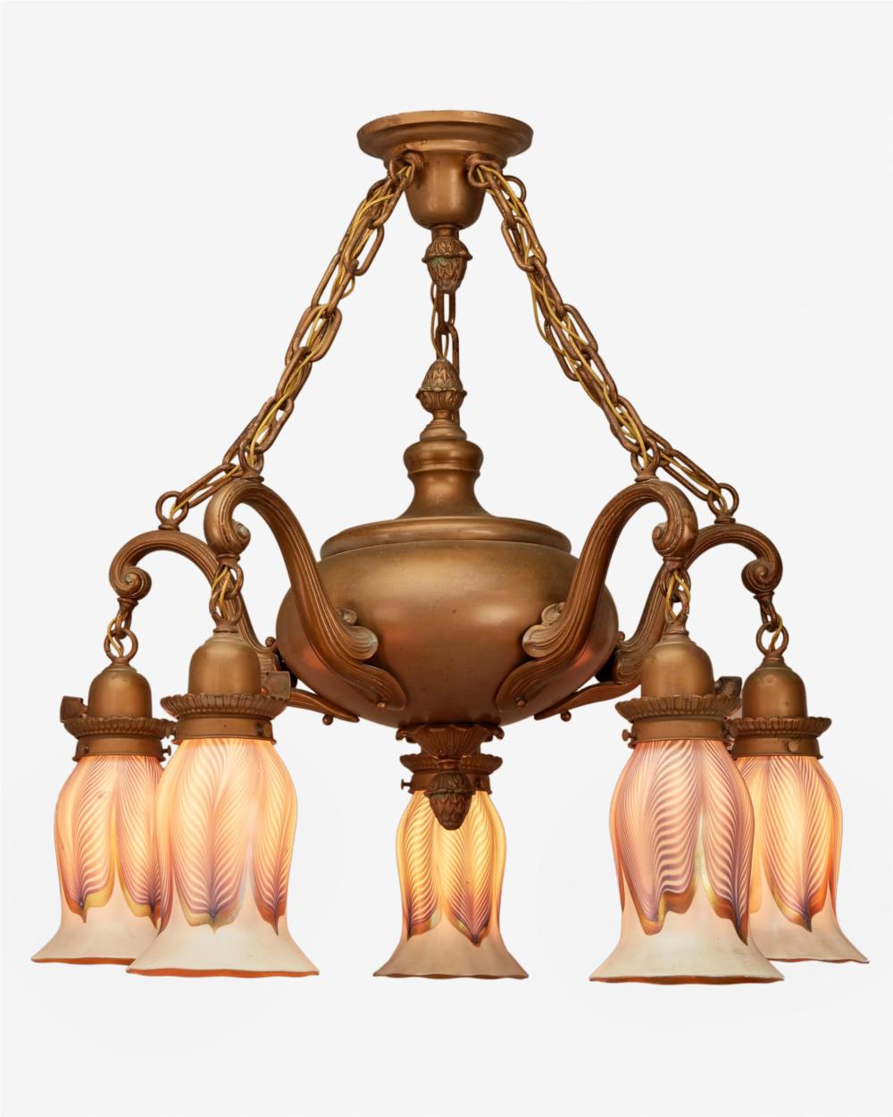 A GILT-BRONZE CHANDELIER WITH