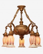 A GILT-BRONZE CHANDELIER WITH