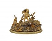 A GILT-BRONZE FIGURAL INKWELLA