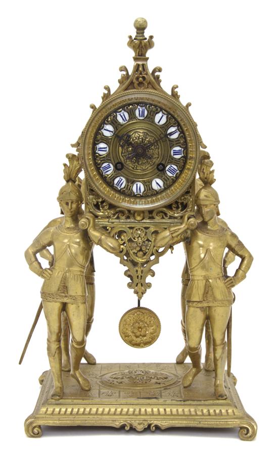 A Gilt Bronze Figural Portico Clock