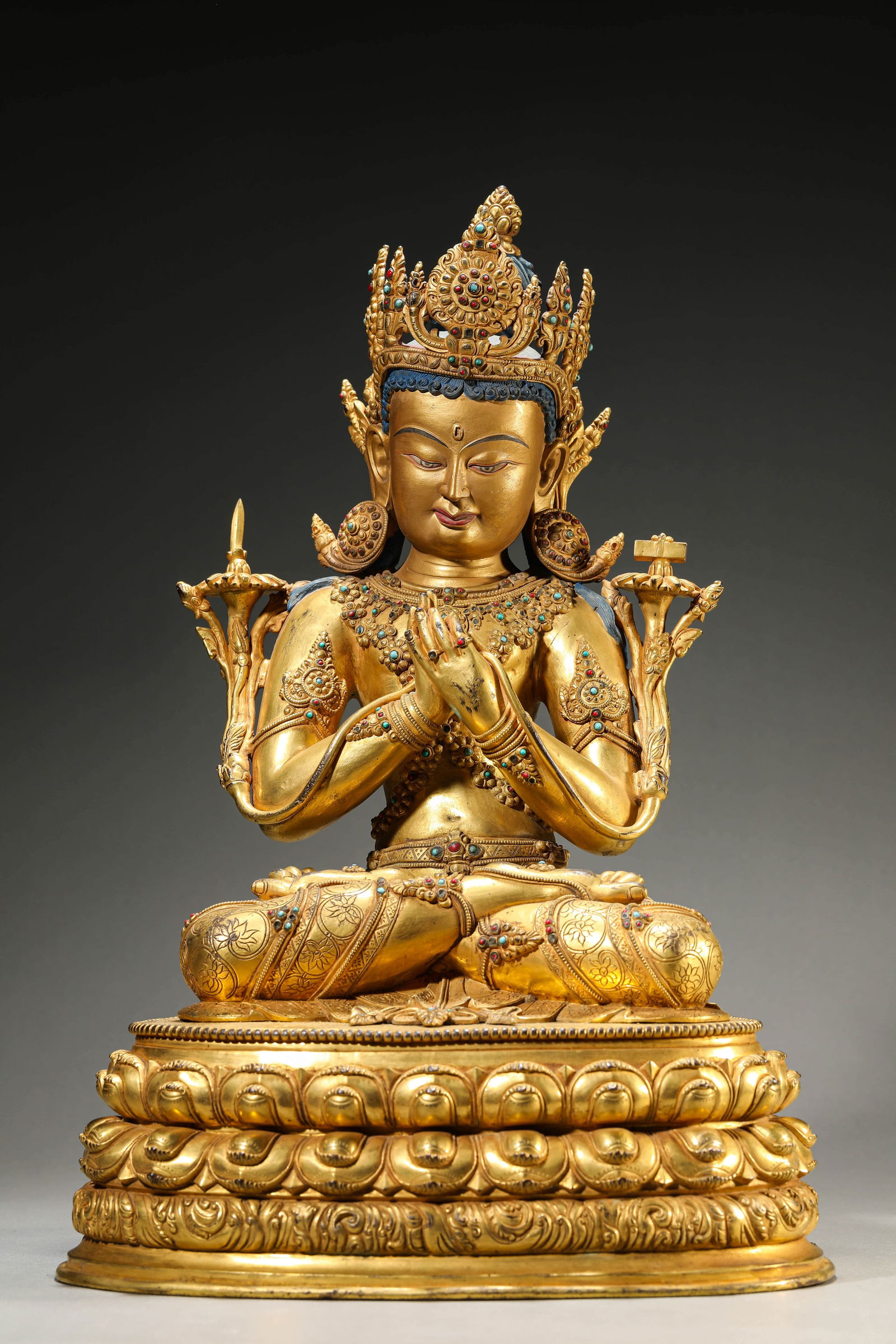 A GILT-BRONZE MANJUSHRI BODHISATTVA