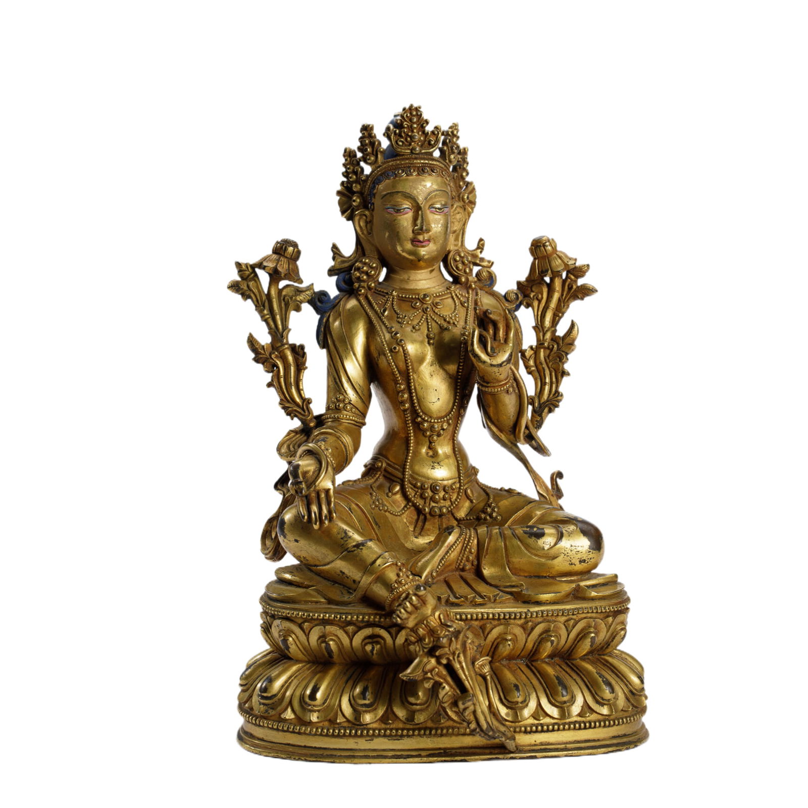 A GILT BRONZE SEATED FIGURE OF