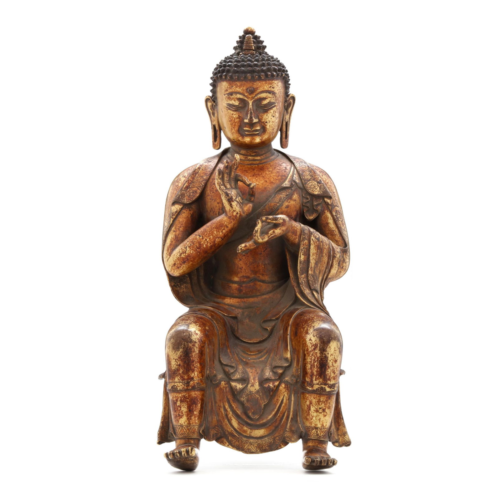 A GILT BRONZE SEATED MAITREYA