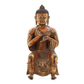 A GILT BRONZE SEATED MAITREYA