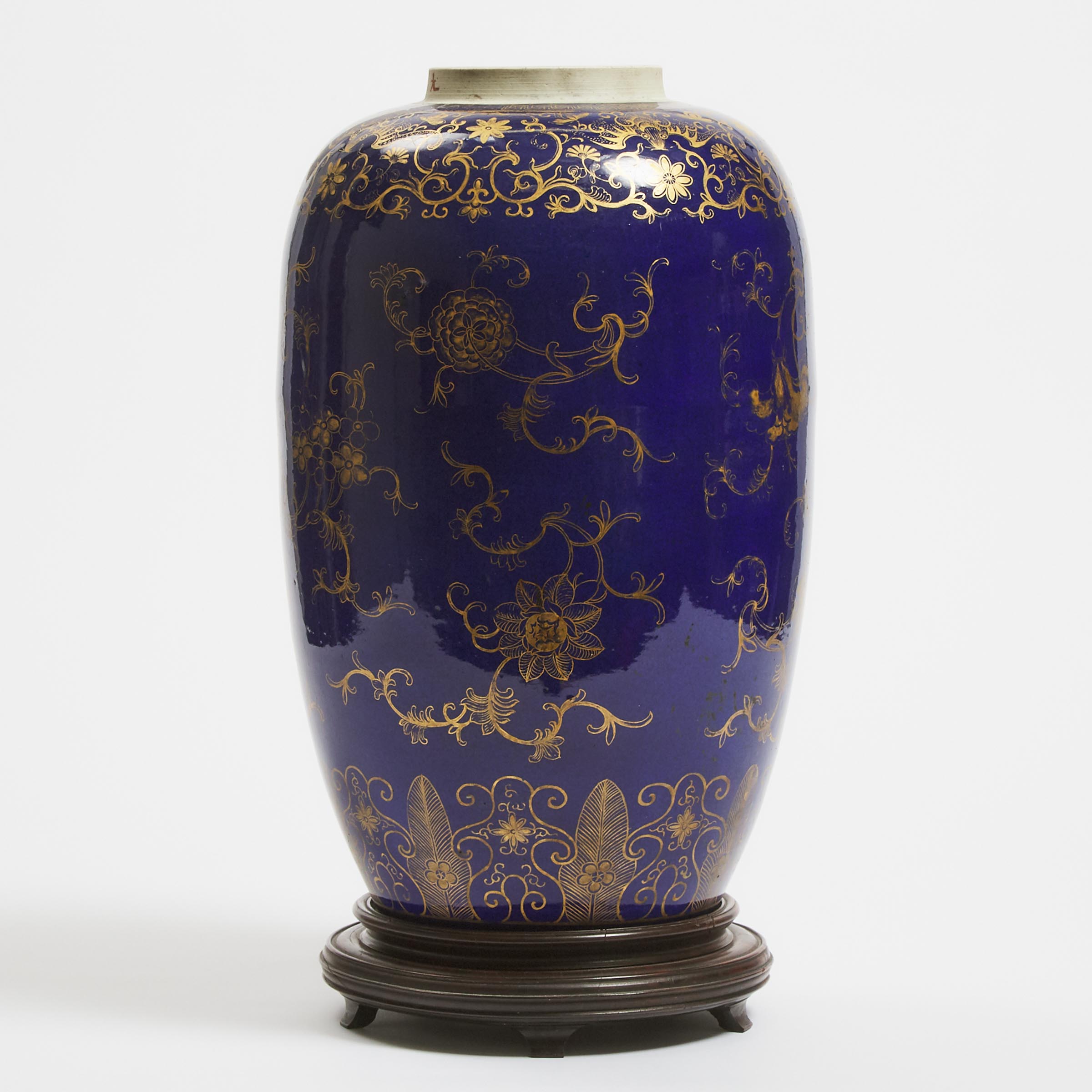 A Gilt-Decorated Powder Blue-Glazed