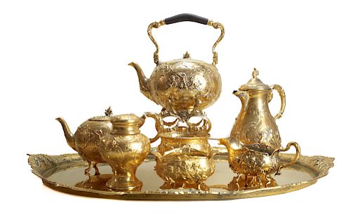 A GILT HANAU .800 SILVER TEA &