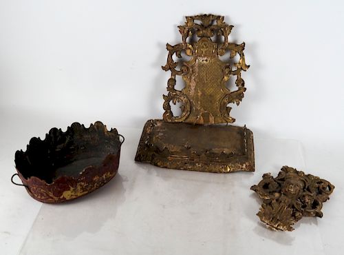 A GILT WOOD BRACKET AND A TOLE
