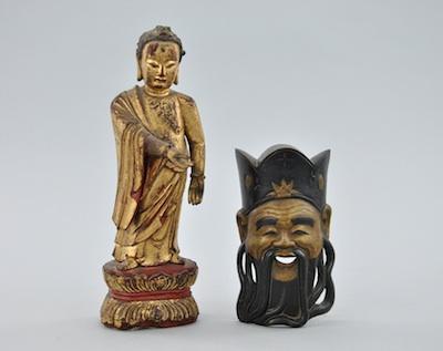 A Giltwood Figure of Buddha and a