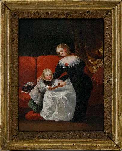 "A GIRL WITH HER MOTHER AND PUPPY,"