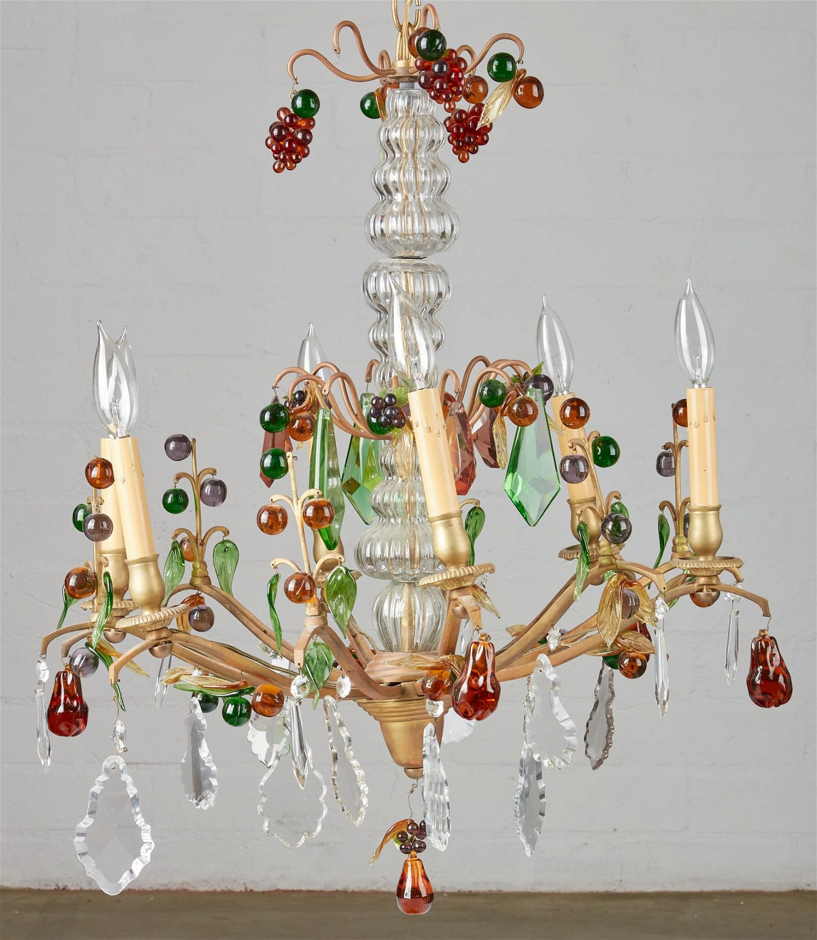A GLASS AND BRONZE FRUIT PENDANT