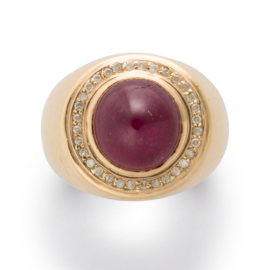 A GLASS-FILLED RUBY, DIAMOND AND