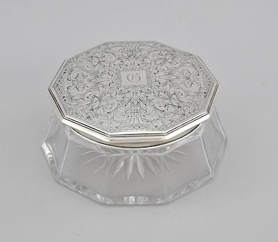 A Glass Powder Box with Sterling