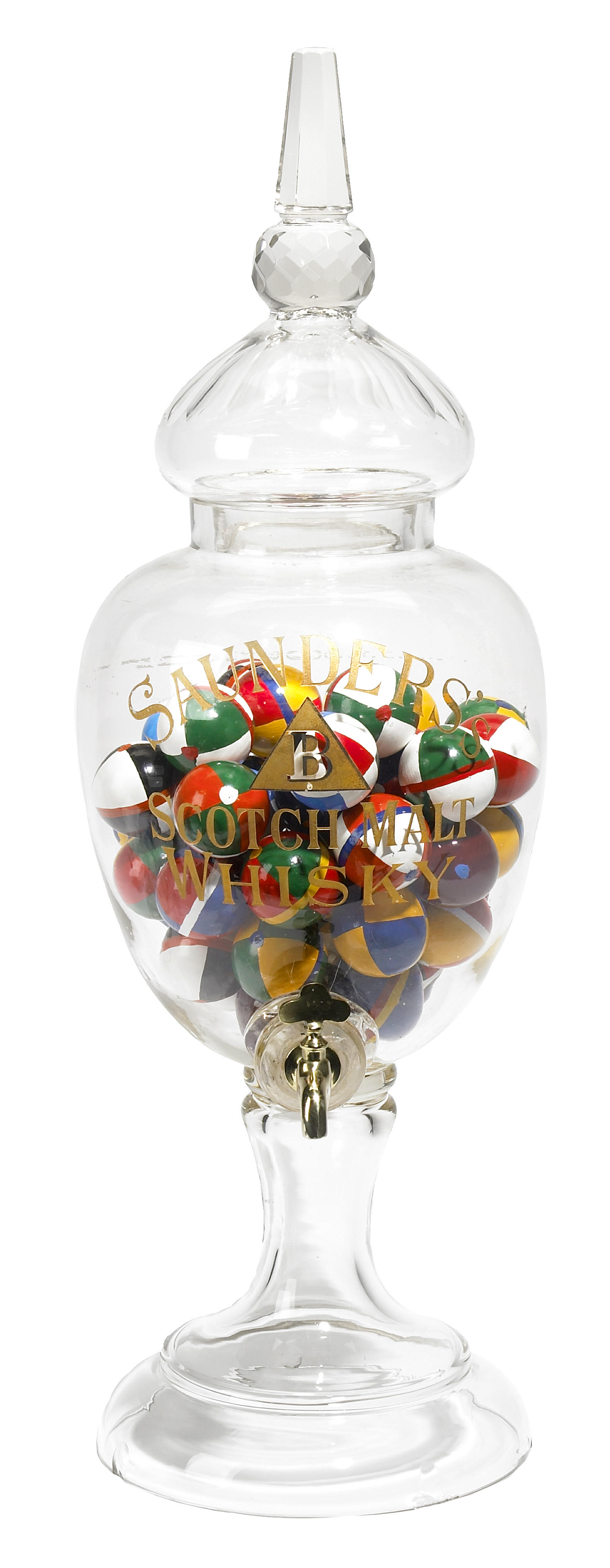 A glass whiskey dispenser