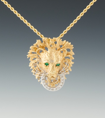 A Gold and Diamond Lion Pendant