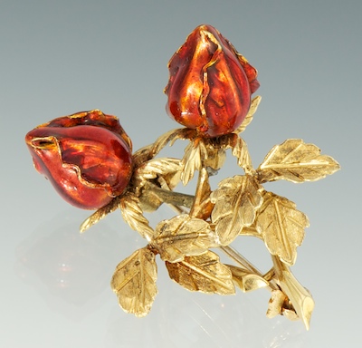 A Gold and Enamel Rose Brooch 18k