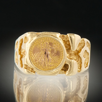 A Gold Coin Ring 14k yellow gold