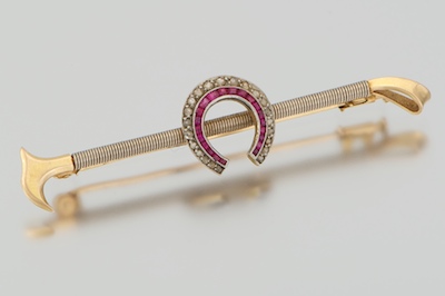 A Gold Diamond and Ruby Riding Crop