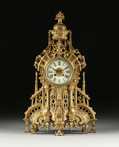 A GOTHIC REVIVAL BRONZE MANTLE