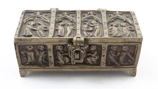 A Gothic Revival Gilt Bronze Lidded