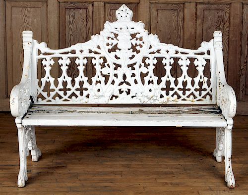 A GOTHIC STYLE IRON AND WOOD GARDEN