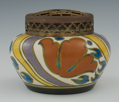 A Gouda Vase with Gilt Metal