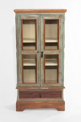 A green and brown painted display