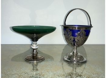 A green and clear glass compote