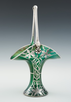A Green Art Glass Basket With