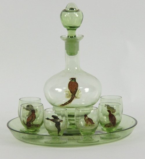 A green glass spirit decanter six