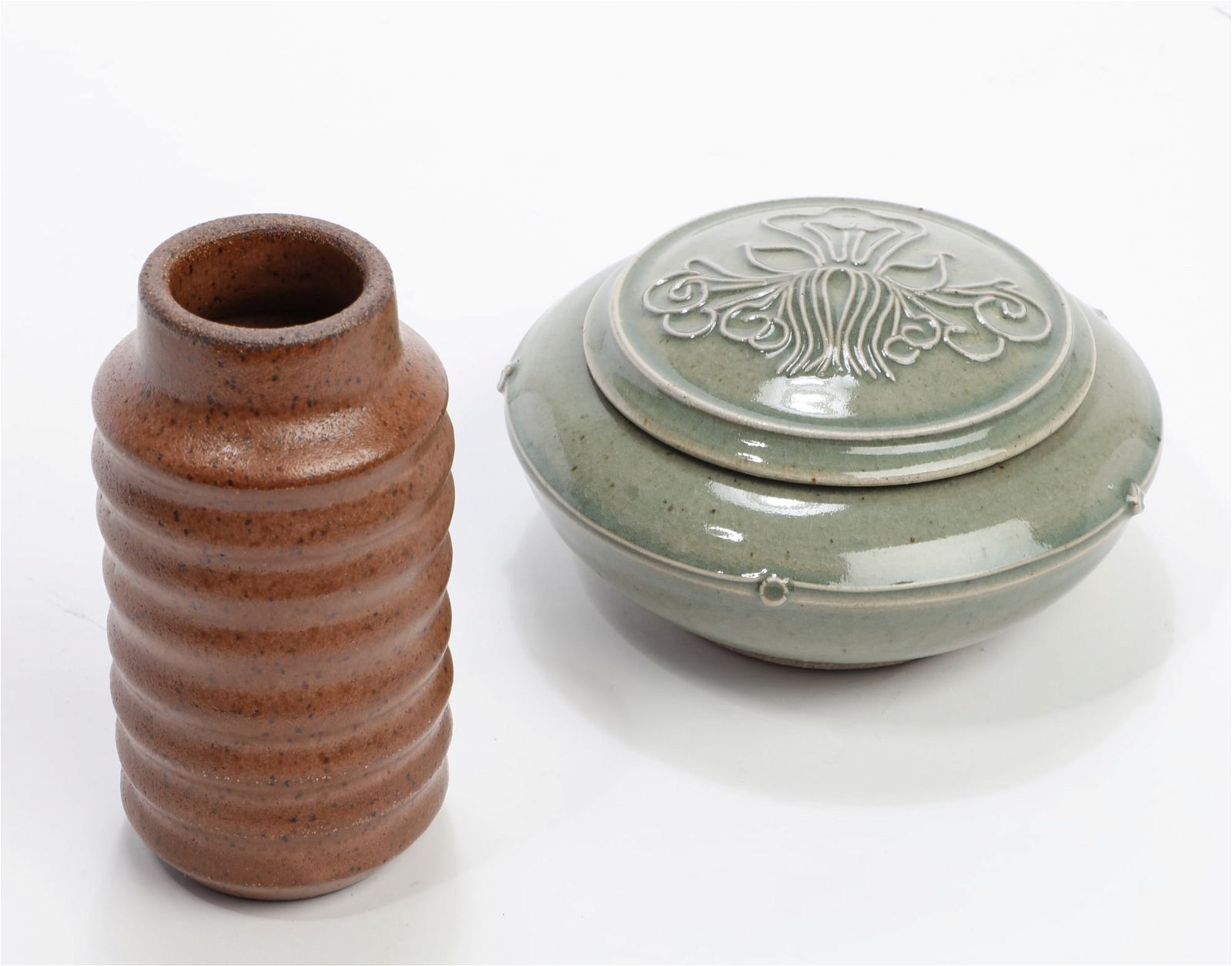 A GREEN GLAZED STUDIO POTTERY