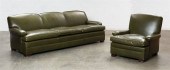 A GREEN LEATHER UPHOLSTERED SO