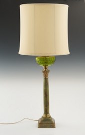 A Green Onyx Lamp Base with Or