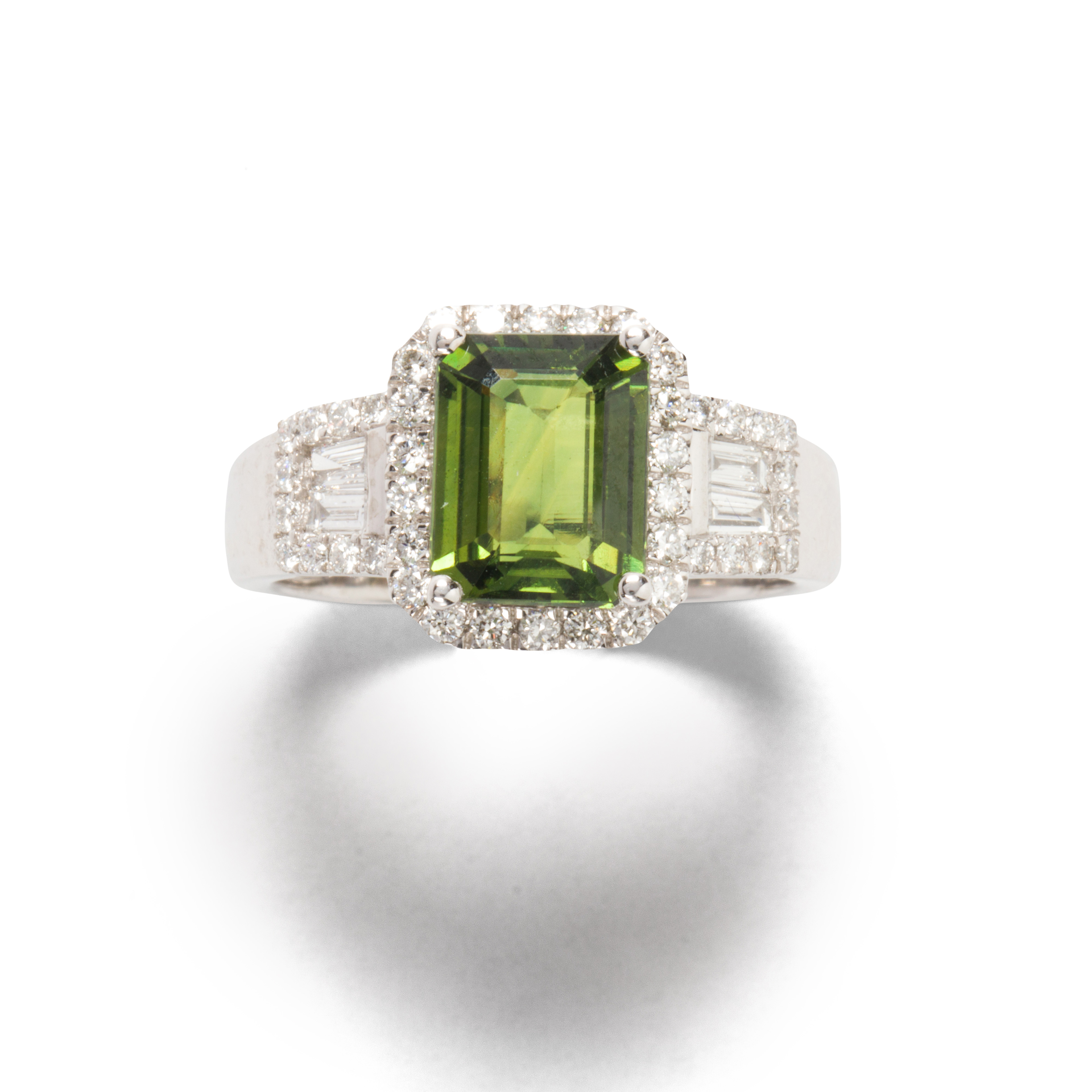 A GREEN SAPPHIRE, DIAMOND AND