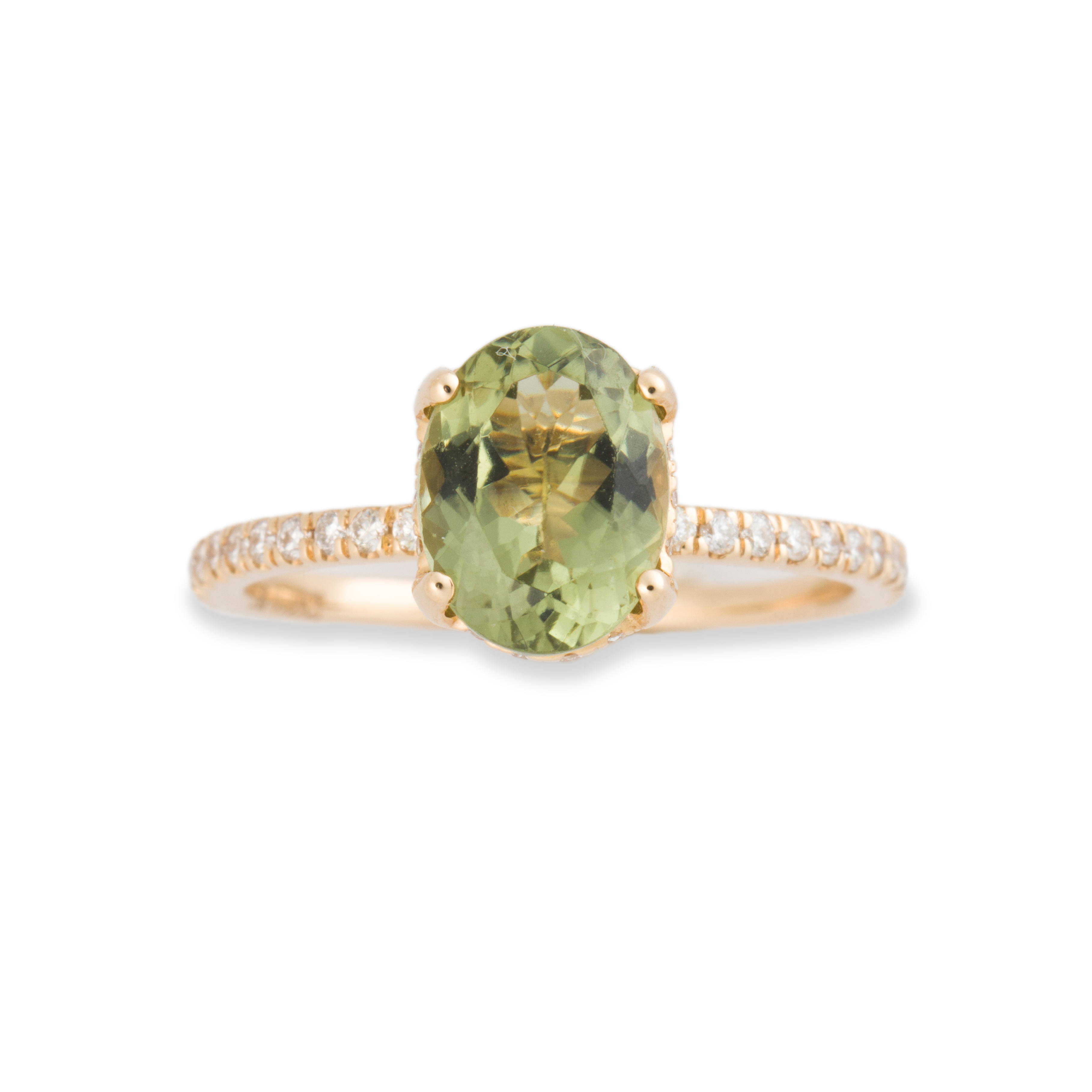 A GREEN TOURMALINE, DIAMOND AND