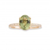 A GREEN TOURMALINE, DIAMOND AN