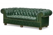 A GREEN TUFTED LEATHER CHESTER