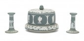 A GREEN WEDGWOOD-STYLE CHEESE